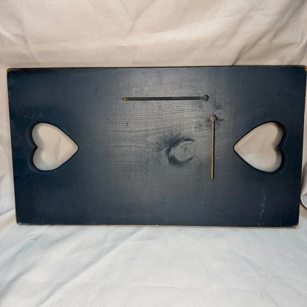 Vintage Wooden Checkerboard Serving Tray Heart Cutout Handles Navy granny core